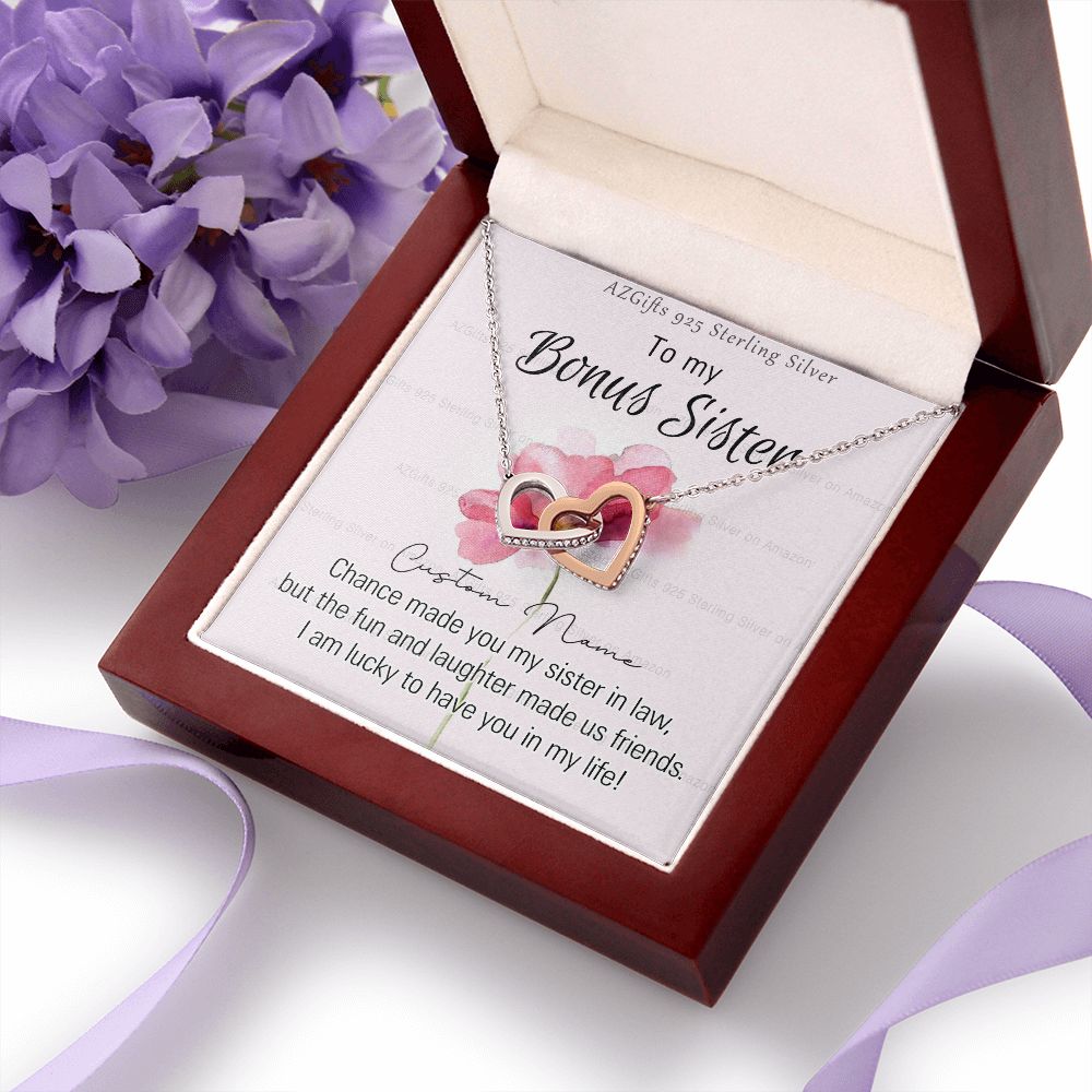 To my Bonus Sister Necklace Pendant for Sister in law Gift for Sister-in-Law Birthday Gift Idea for Her Sister of the Groom Necklace for Future Sister in Law Gift Interlocking Hearts Necklace