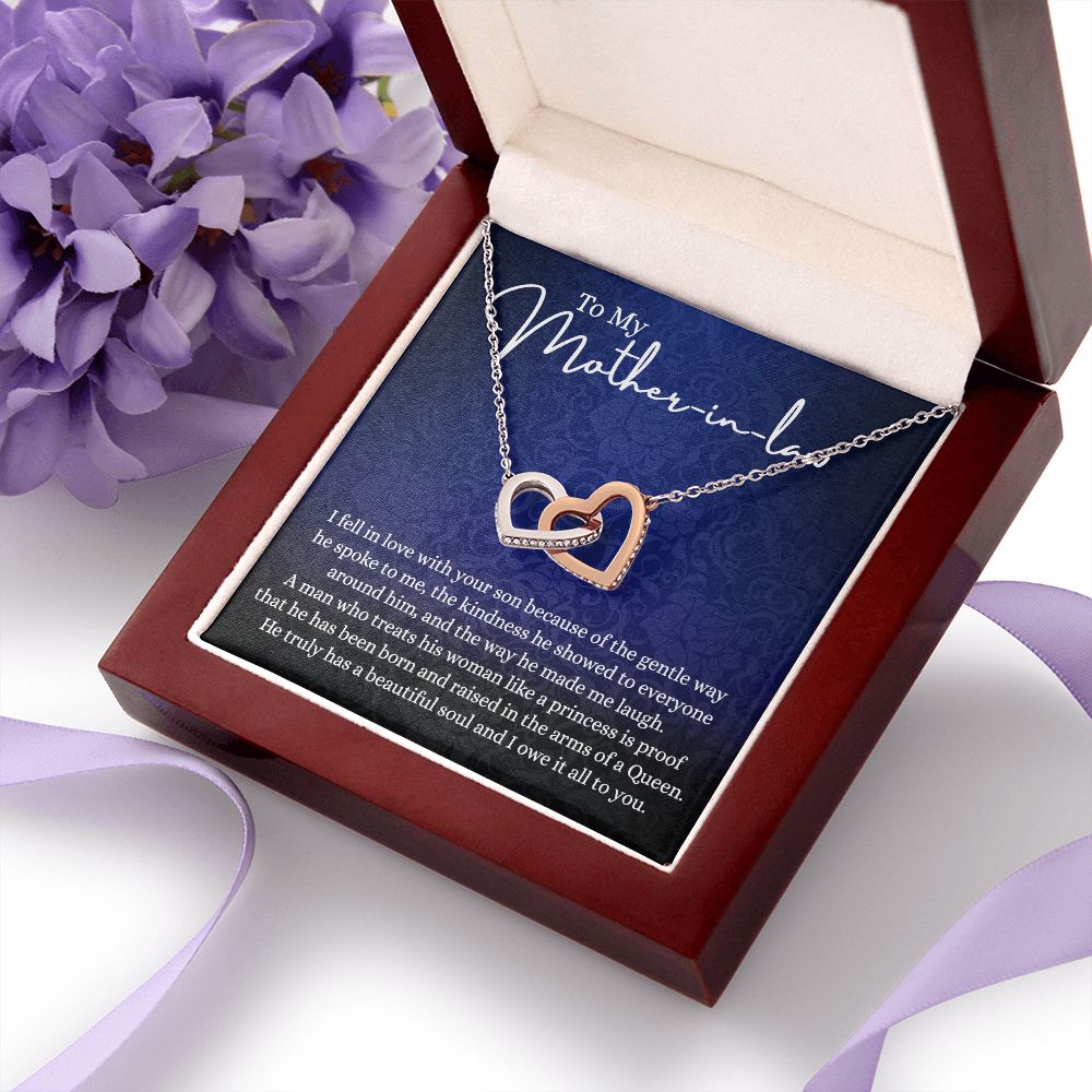 To My Mother in Law Necklace, Mother in Law Jewelry Box, Gift Card, Necklace for Mother in Law Jewelry Gift to My Mother-in-law on Wedding Day Mother's day gift for Mother in Law Interlocking Hearts Necklace