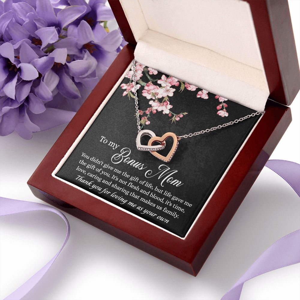 To My Bonus Mom Necklace, Gifts for Step Mom, Bonus Mom Necklace from Bonus Daughter Son, Necklaces for Women, Mothers Day Gift for Stepmom, Mother in Law Gift from Daughter in Law Interlocking Hearts Necklace