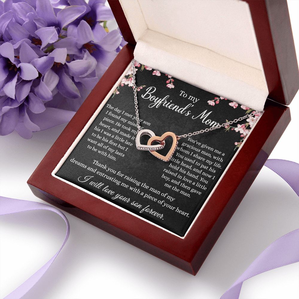 To My Boyfriends Mom Necklace - Jewelry Gifts For Boyfriends Mom, Mothers Day Gifts For Boyfriend'S Mom, To My Boyfriends Mom Gifts On Birthday,Mothers Day Thanksgiving, Valentines Interlocking Hearts Necklace