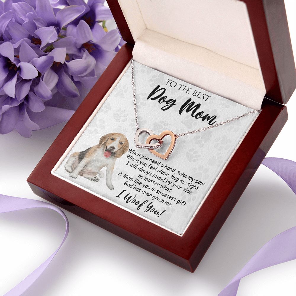 To The Best Beagle Dog Mom Knot Necklace Mother's Day Gift , I Woof You Quote Gift Card, Message Card Jewelry For Dog Lovers, Necklace For Mom Interlocking Hearts Necklace