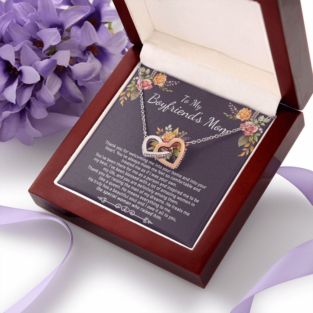 To My Boyfriend's Mom Necklace Gift For Boyfriend's Mom Thank You For Welcoming Pendant Jewelry Mothers Day Present Gift for Boyfriend's Mom Necklace for Boyfriend's Mom Gift Interlocking Hearts Necklace