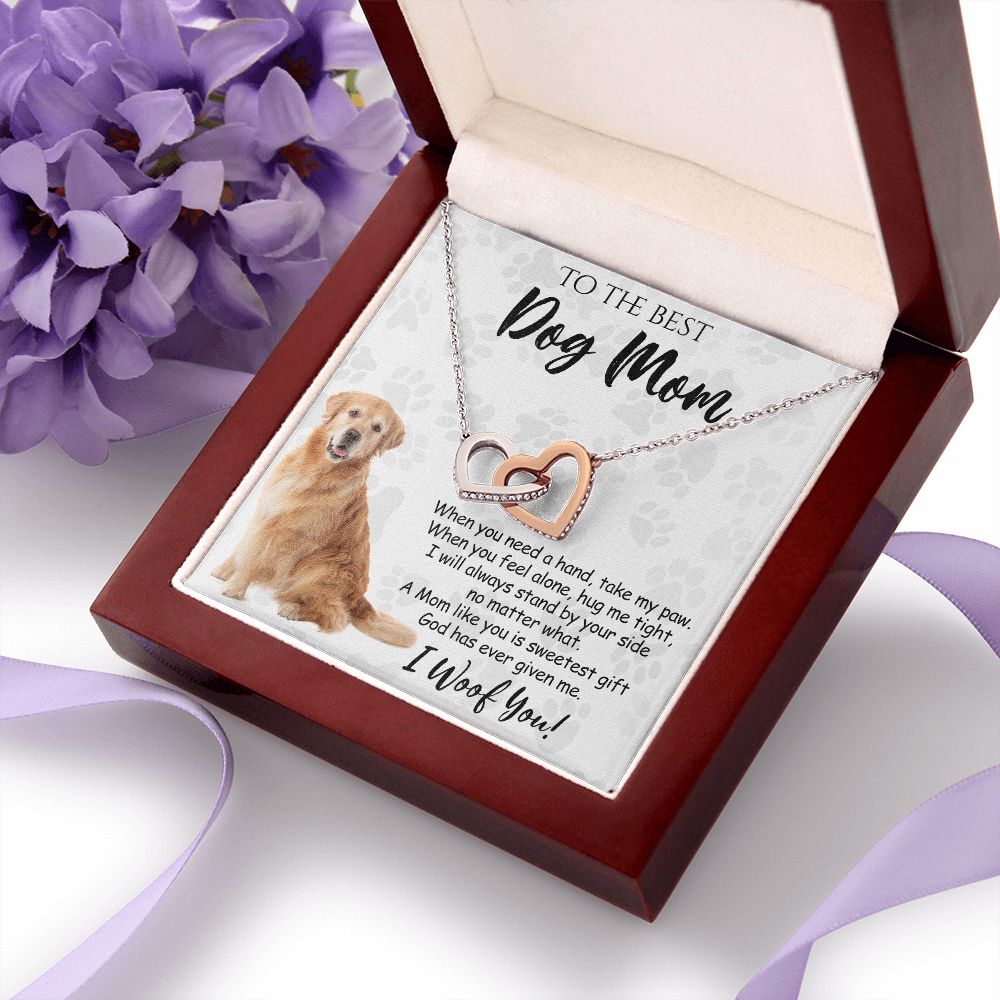 To The Best Golden Retriever Dog Mom Knot Necklace Mother's Day Gift , I Woof You Quote Gift Card, Message Card Jewelry For Dog Lovers, Necklace For Mom Interlocking Hearts Necklace