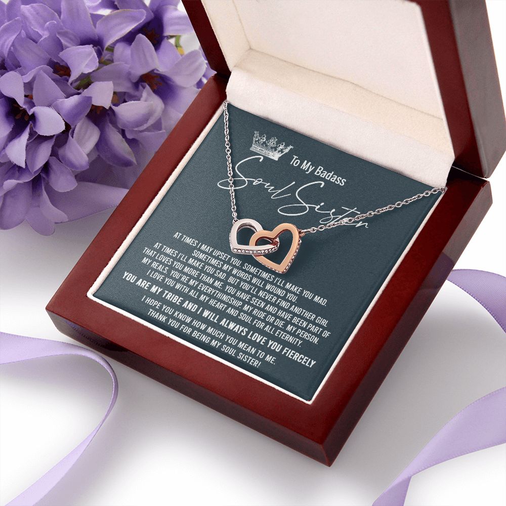 To My Badass Soul Sister Necklace Bestie BFF Gift Interlocking Hearts Necklace Interlocking Hearts Necklace
