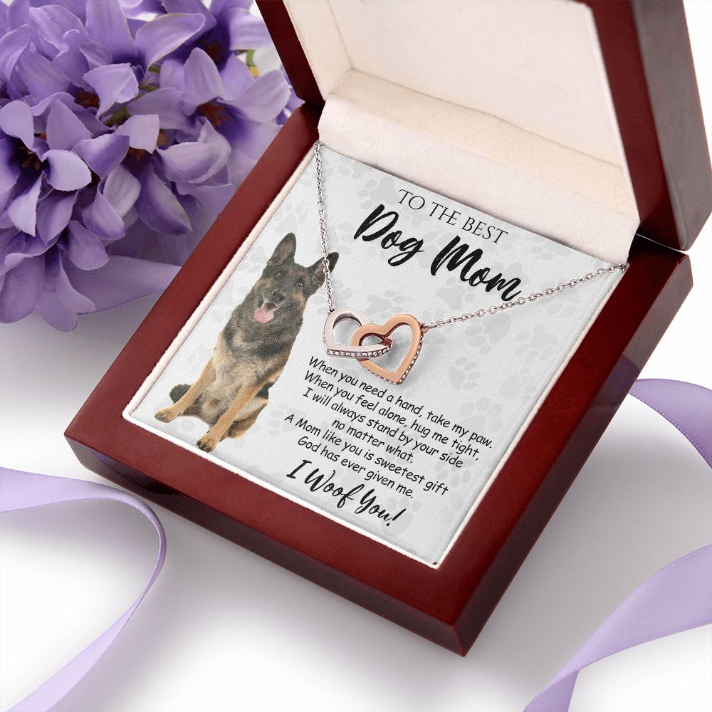 To The Best German Shepherd Dog Mom Knot Necklace Mother's Day Gift , I Woof You Quote Gift Card, Message Card Jewelry For Dog Lovers, Necklace For Mom Interlocking Hearts Necklace