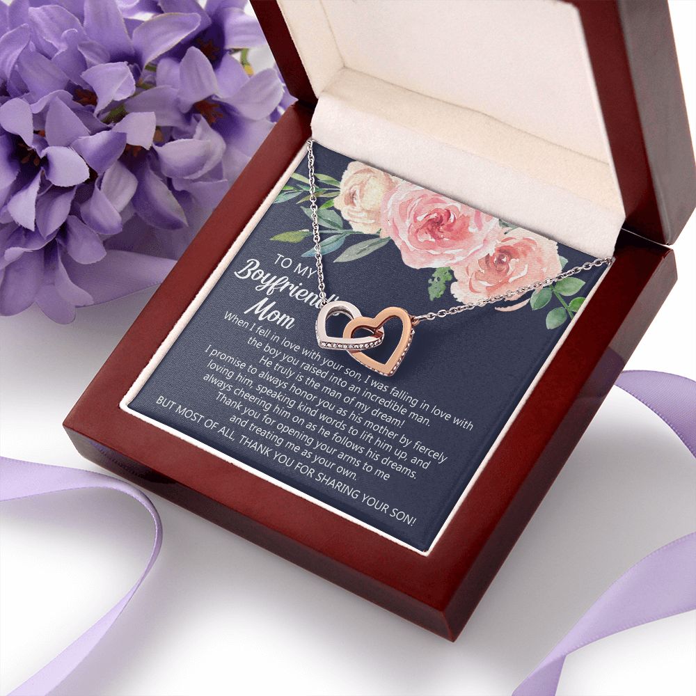 Personalized Gift for Boyfriends Mom, Boyfriends Mom Gift, Message Card Jewelry, To My Boyfriend's Mom Necklace with Message Card, Birthday Mother's Day Necklace for Boyfriend Mother Interlocking Hearts Necklace