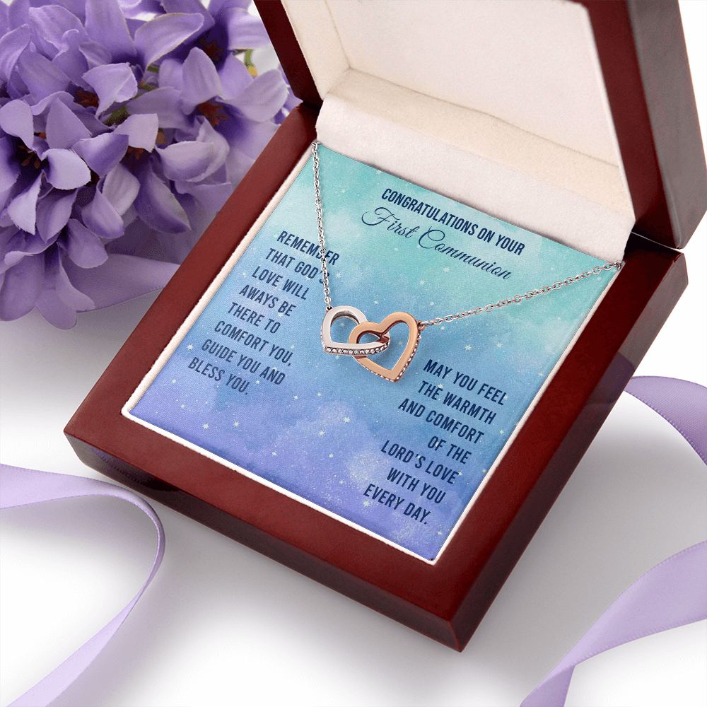 First Communion - Remember that God’s love will Interlocking Hearts Necklace