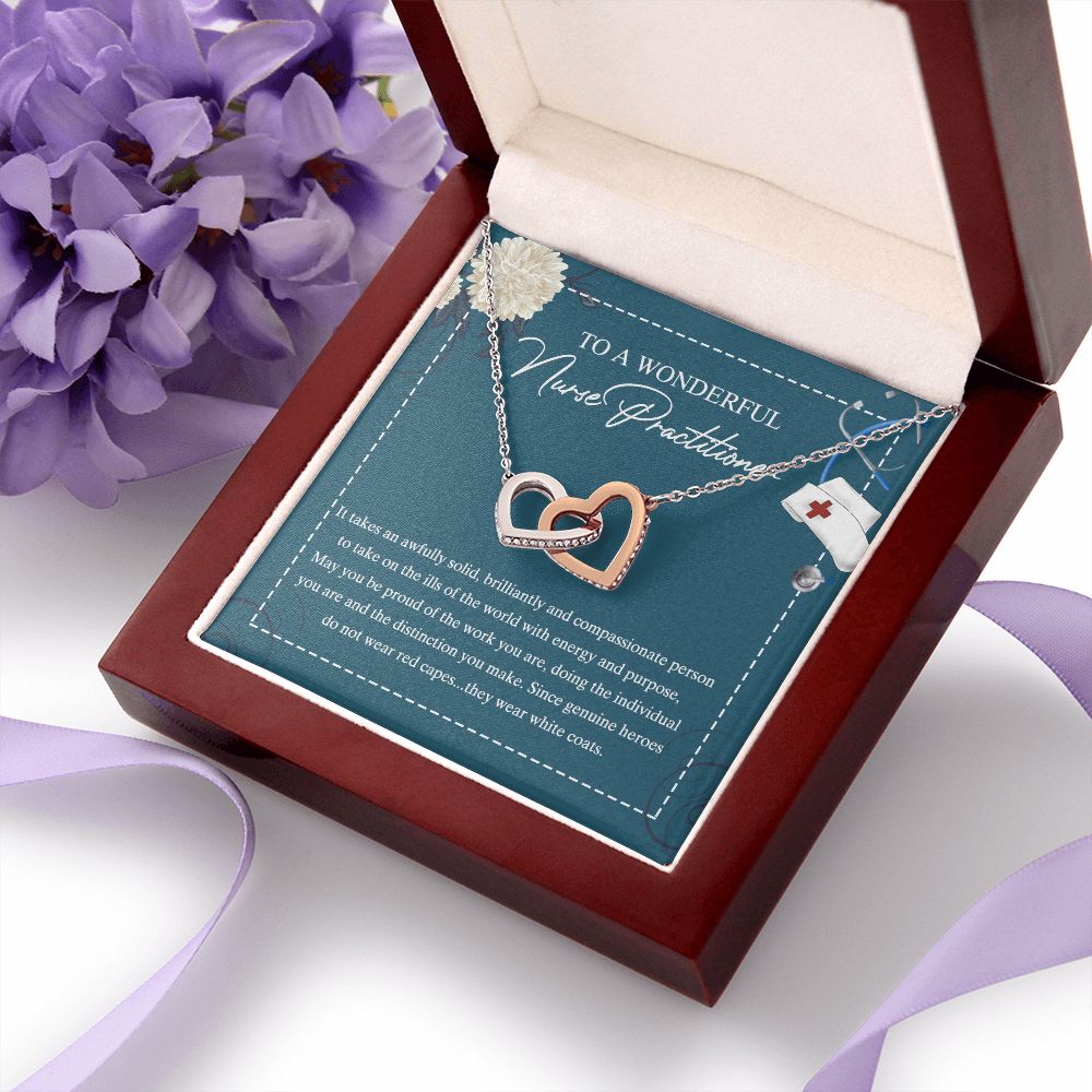 To My Nurse Practitioner Necklace with Box Message Card, Gift For Nurse Jewelry Congrats Graduation Pendants Gift For Daughter, Granddaughter, Niece, Sister Interlocking Hearts Necklace