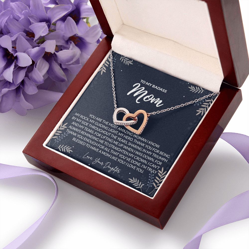 To my Badass Mom Necklace from Daughter Gift for Mother’s Birthday Xmas Present Interlocking Hearts Necklace