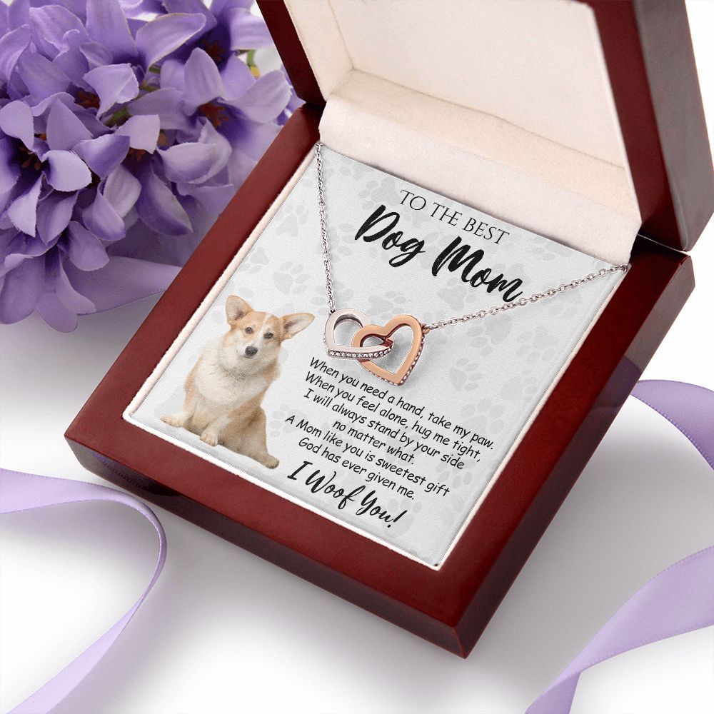 To The Best Corgi Dog Mom Knot Necklace Mother's Day Gift , I Woof You Quote Gift Card, Message Card Jewelry For Dog Lovers, Necklace For Mom Interlocking Hearts Necklace