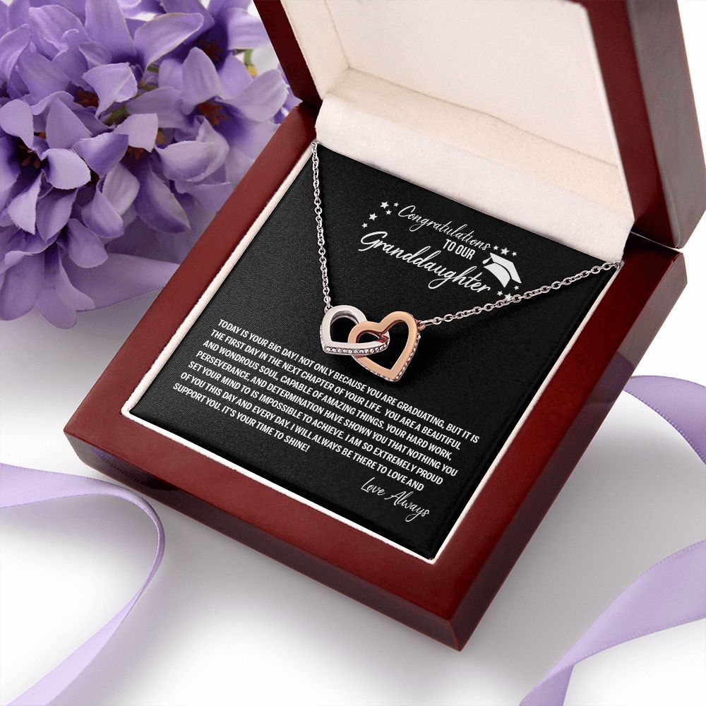 To Our Granddaughter Necklace From Grandparents Sentimental Gifts Birthday Gift Chirstmas Anniversary Unique Jewelry For Girl Senior High School College Grad Necklace Graduation Pendant Gifts Interlocking Hearts Necklace