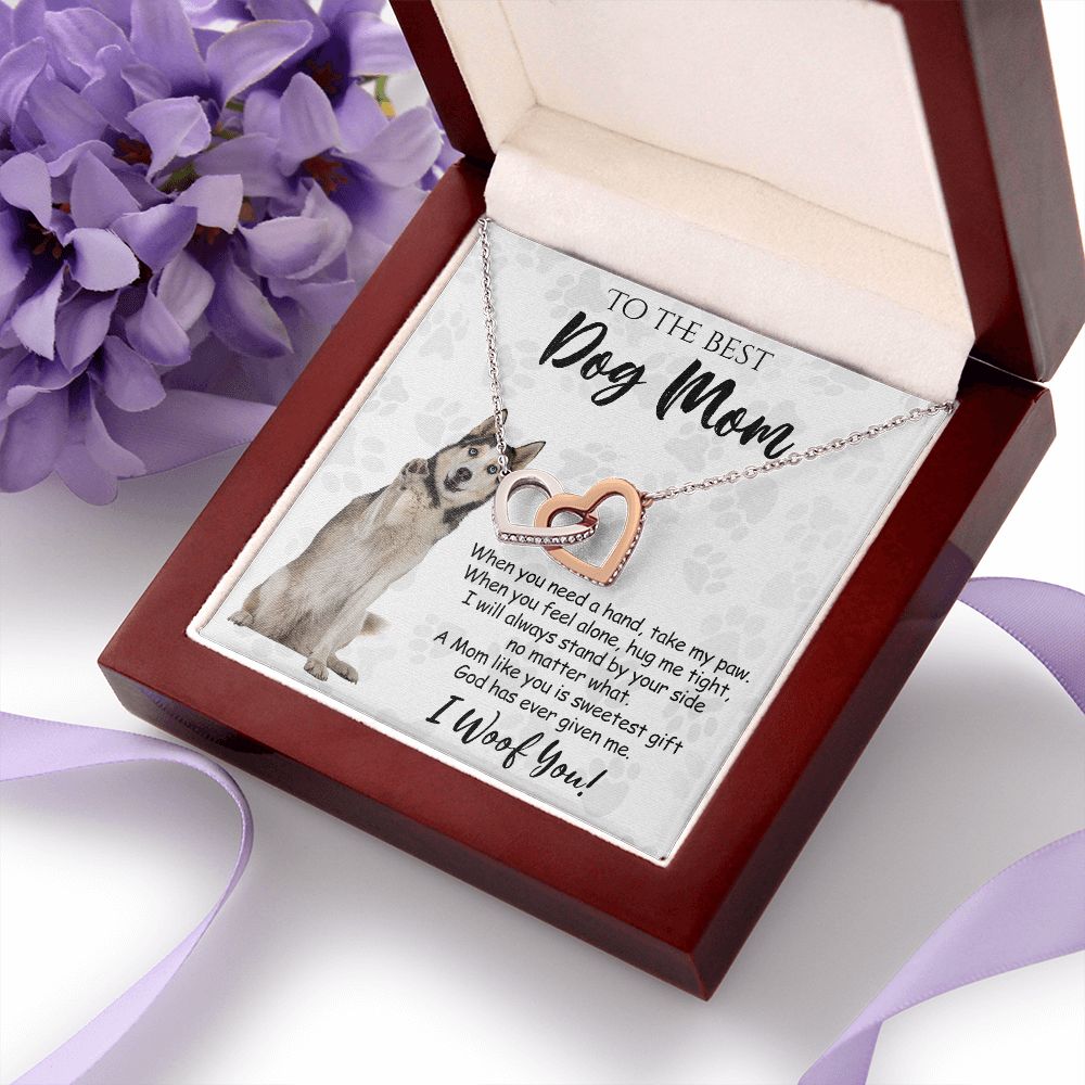 To The Best Husky Dog Mom Knot Necklace Mother's Day Gift , I Woof You Quote Gift Card, Message Card Jewelry For Dog Lovers, Necklace For Mom Interlocking Hearts Necklace