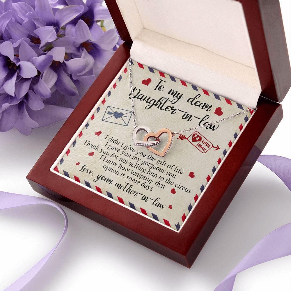 To My Dear Daughter In Law Gift, Graduation Gift For Her, Love Knot Necklace Interlocking Hearts Necklace