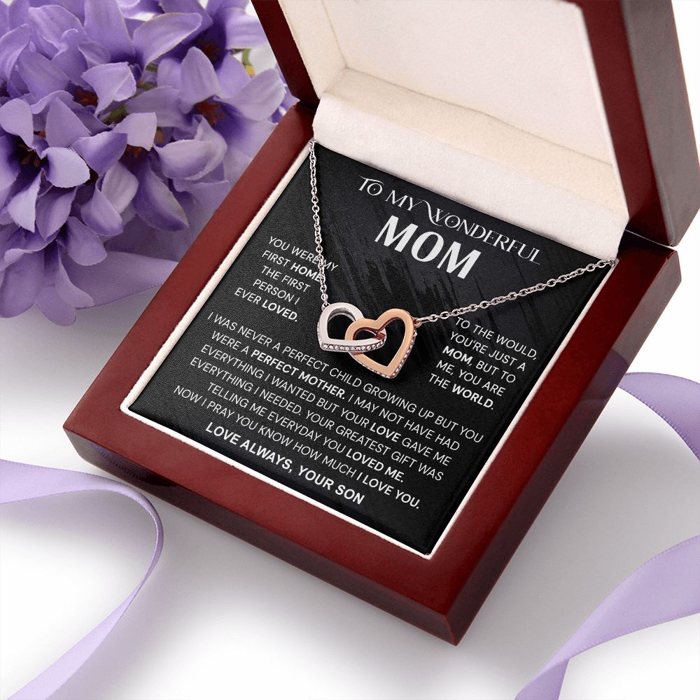 To My Wonderful Mom Necklace, Mom From Son Gift, Gift for Mother's Day From Son, Gift for Mom, Mother Gift from Son Necklace, Son to Mom Gifts, Mom gifts, Mothers Day Gift From Son Interlocking Hearts Necklace