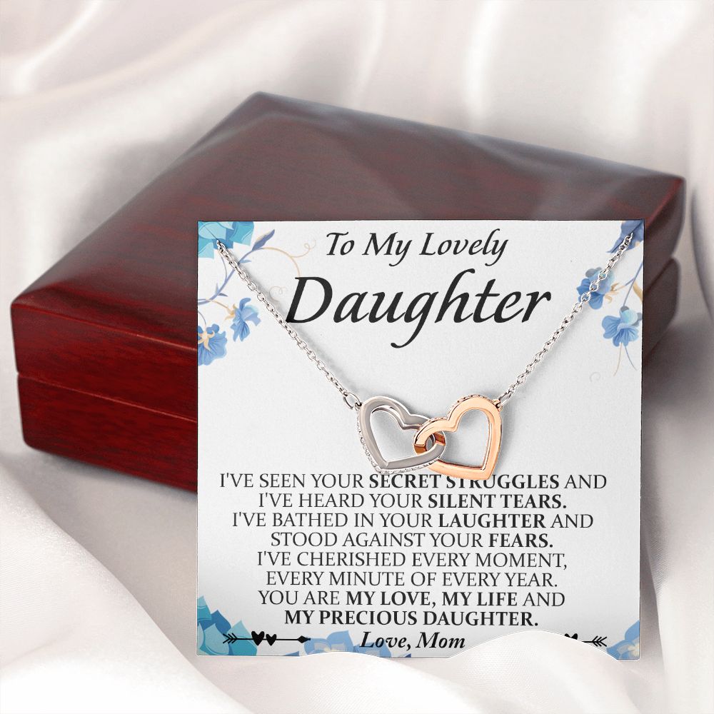 Mother and Daughter Necklace for Girls, To My Daughter Gift Necklace from Mom, Birthday Christmas Gift Graduation Gifts for Daughters, Jewelry Pendant Present for Daughter, Mother Daughter Gift 41 Interlocking Hearts Necklace