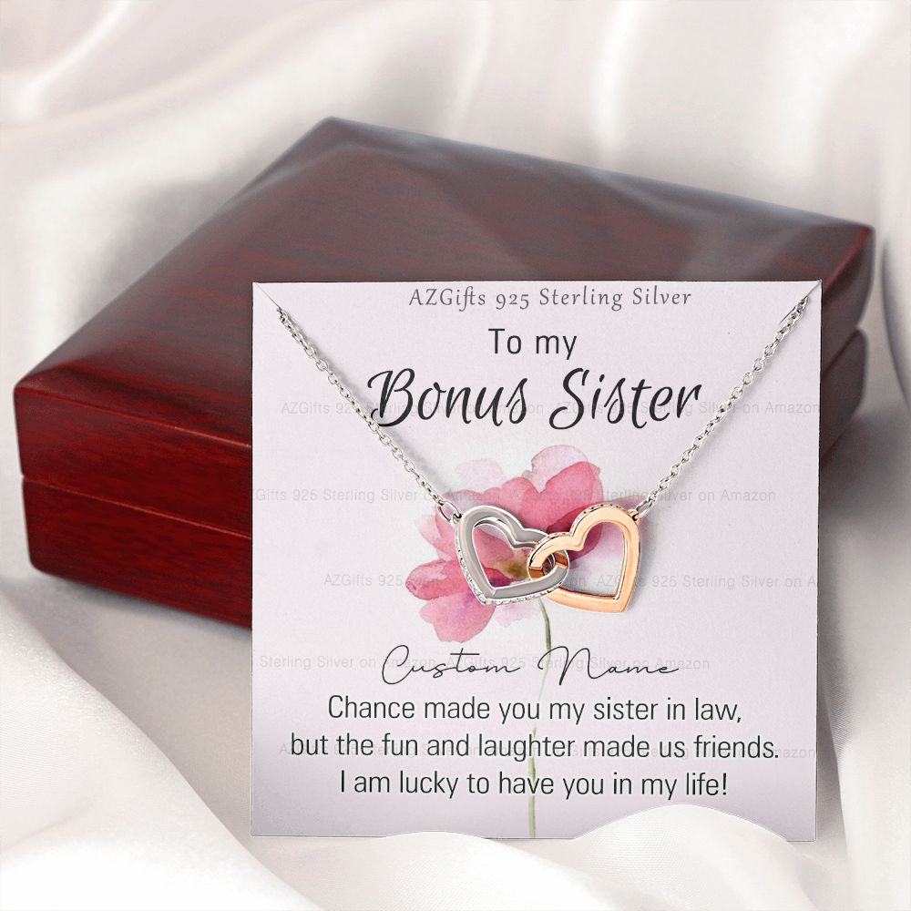 To my Bonus Sister Necklace Pendant for Sister in law Gift for Sister-in-Law Birthday Gift Idea for Her Sister of the Groom Necklace for Future Sister in Law Gift Interlocking Hearts Necklace