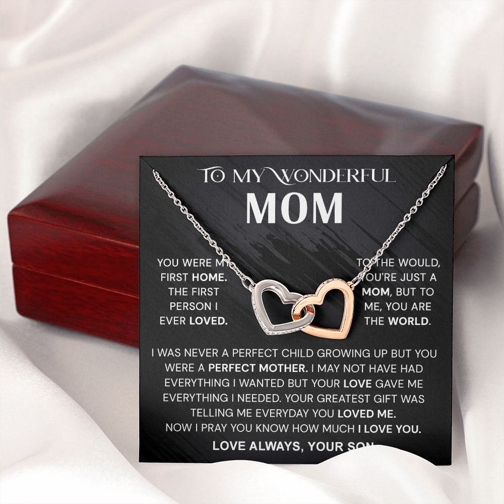 To My Wonderful Mom Necklace, Mom From Son Gift, Gift for Mother's Day From Son, Gift for Mom, Mother Gift from Son Necklace, Son to Mom Gifts, Mom gifts, Mothers Day Gift From Son Interlocking Hearts Necklace