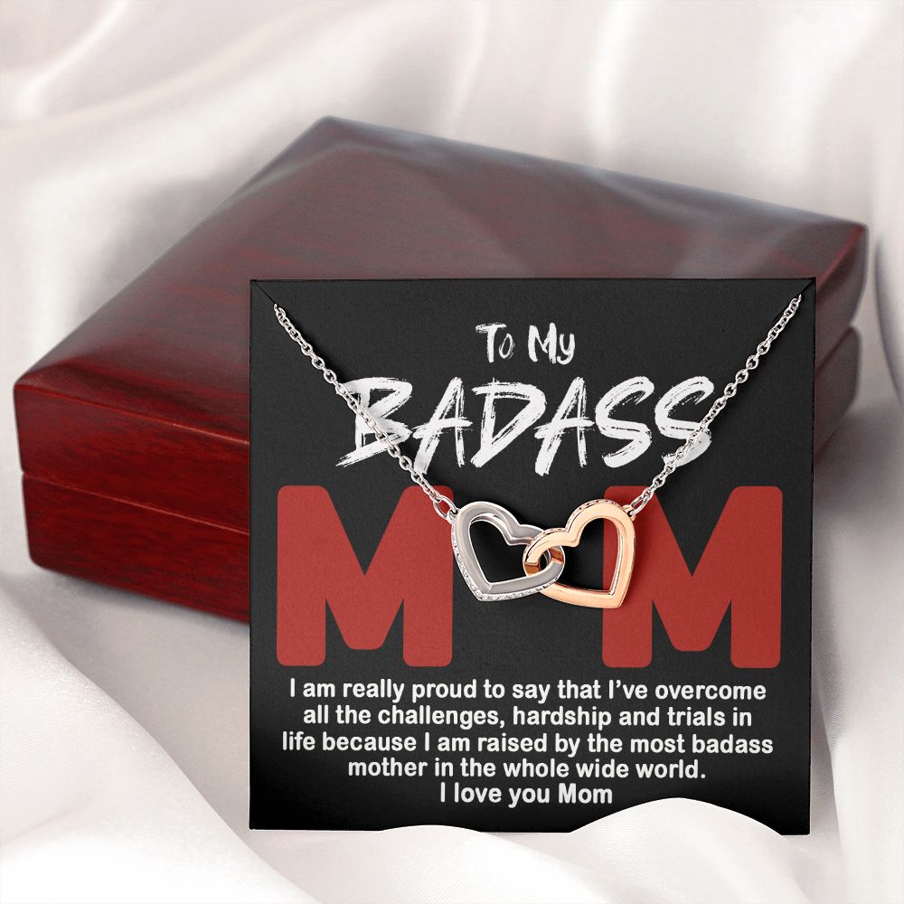 To My Badass Mom Necklace Badass Mom Gift, Jewelry For Step Mom On Mother's Day Interlocking Hearts Necklace