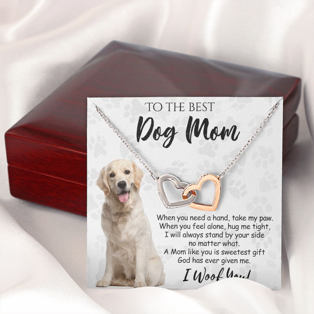 To The Best Golden Retriever Dog Mom Knot Necklace Mother's Day Gift , I Woof You Gift Card, Message Card Jewelry For Dog Lovers, Necklace For Mom Interlocking Hearts Necklace