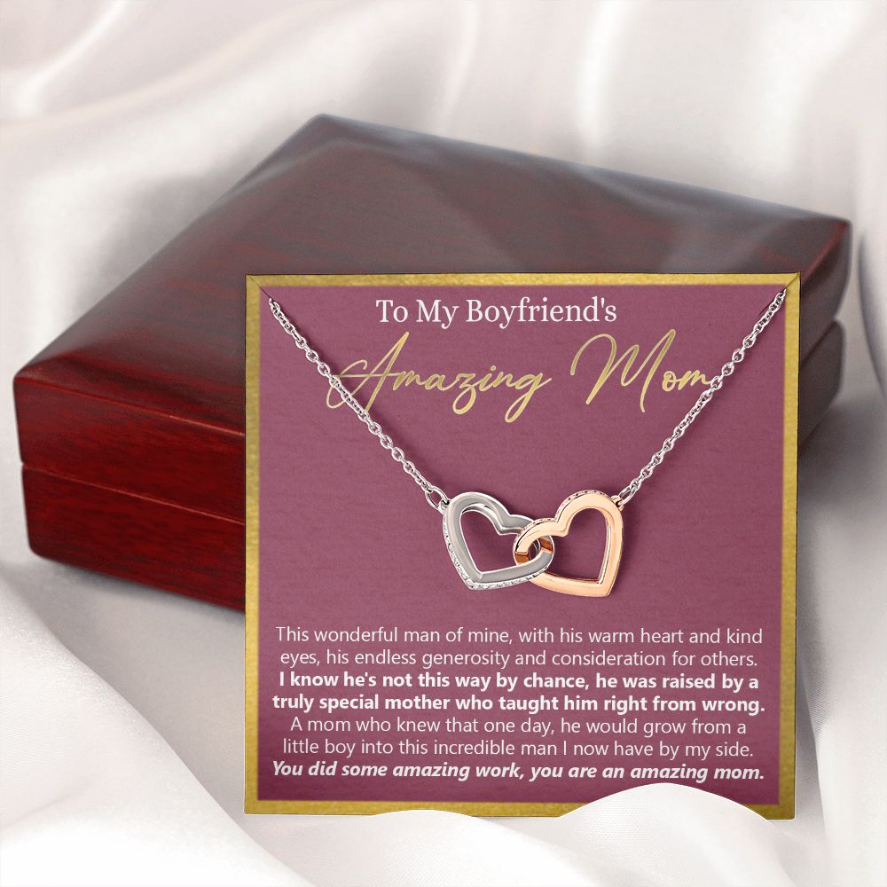 To My Boyfriend's Mom Necklace Jewelry Gift, Mother's Day Gift, Birthday Gift For Boyfriend's Mom, Boyfriend's Mom Necklace Interlocking Hearts Necklace