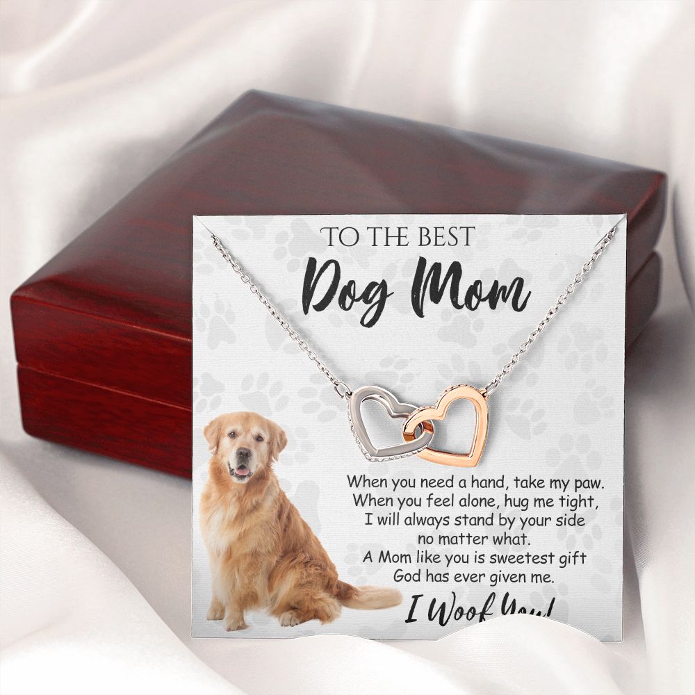 To The Best Golden Retriever Dog Mom Knot Necklace Mother's Day Gift , I Woof You Quote Gift Card, Message Card Jewelry For Dog Lovers, Necklace For Mom Interlocking Hearts Necklace
