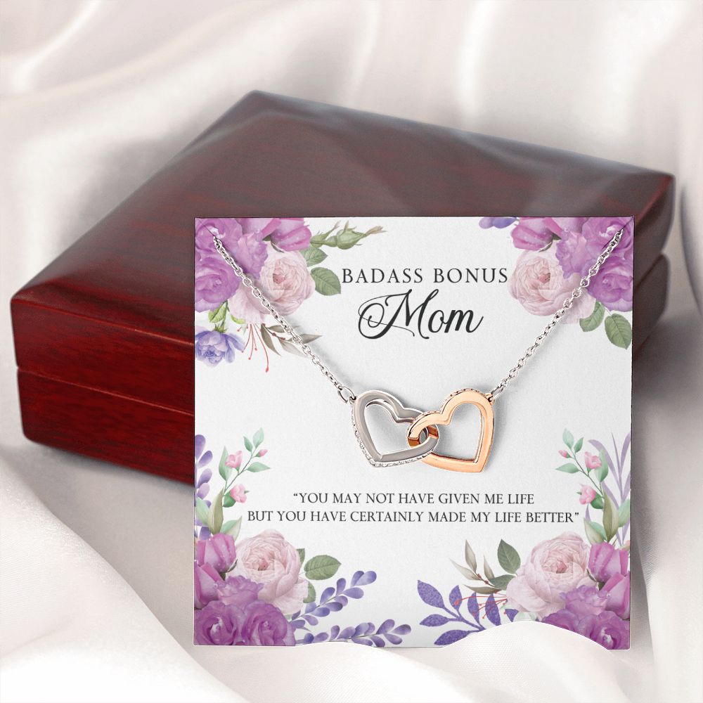 To My Badass Bonus Mom Necklace Pendant Gift From Daughter Or Son Necklace For To Mommy, Mother, Mother In Law Gift On Birthday, Anniversary Holiday Gift 30821 Interlocking Hearts Necklace