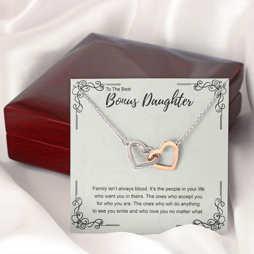Bonus Daughter Gift Necklace, Double Hearts Necklace, Stepdaughter Jewelry Interlocking Hearts Necklace