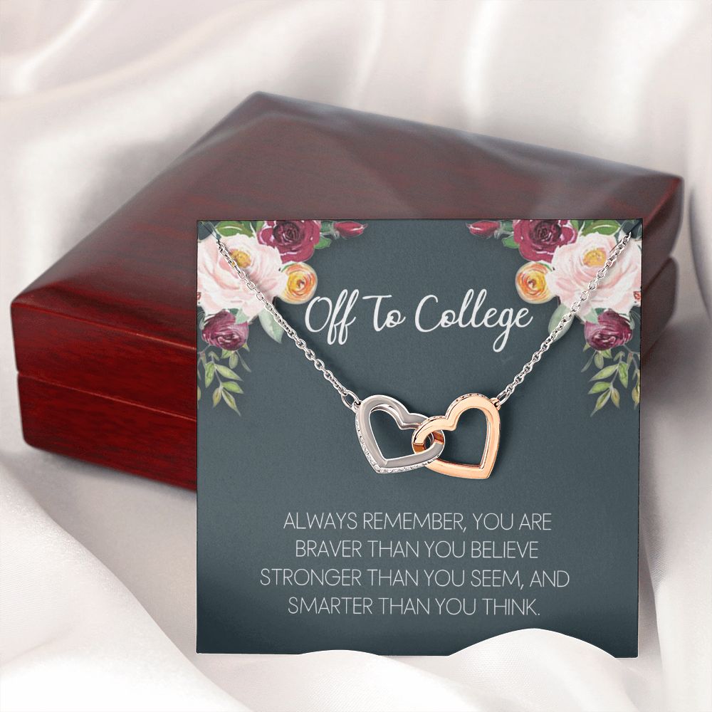 Off To College Necklace, Graduation Gifts For for Girl Congrats Graduation Pendants Gift For Daughter, Granddaughter, Niece, Sister Interlocking Hearts Necklace