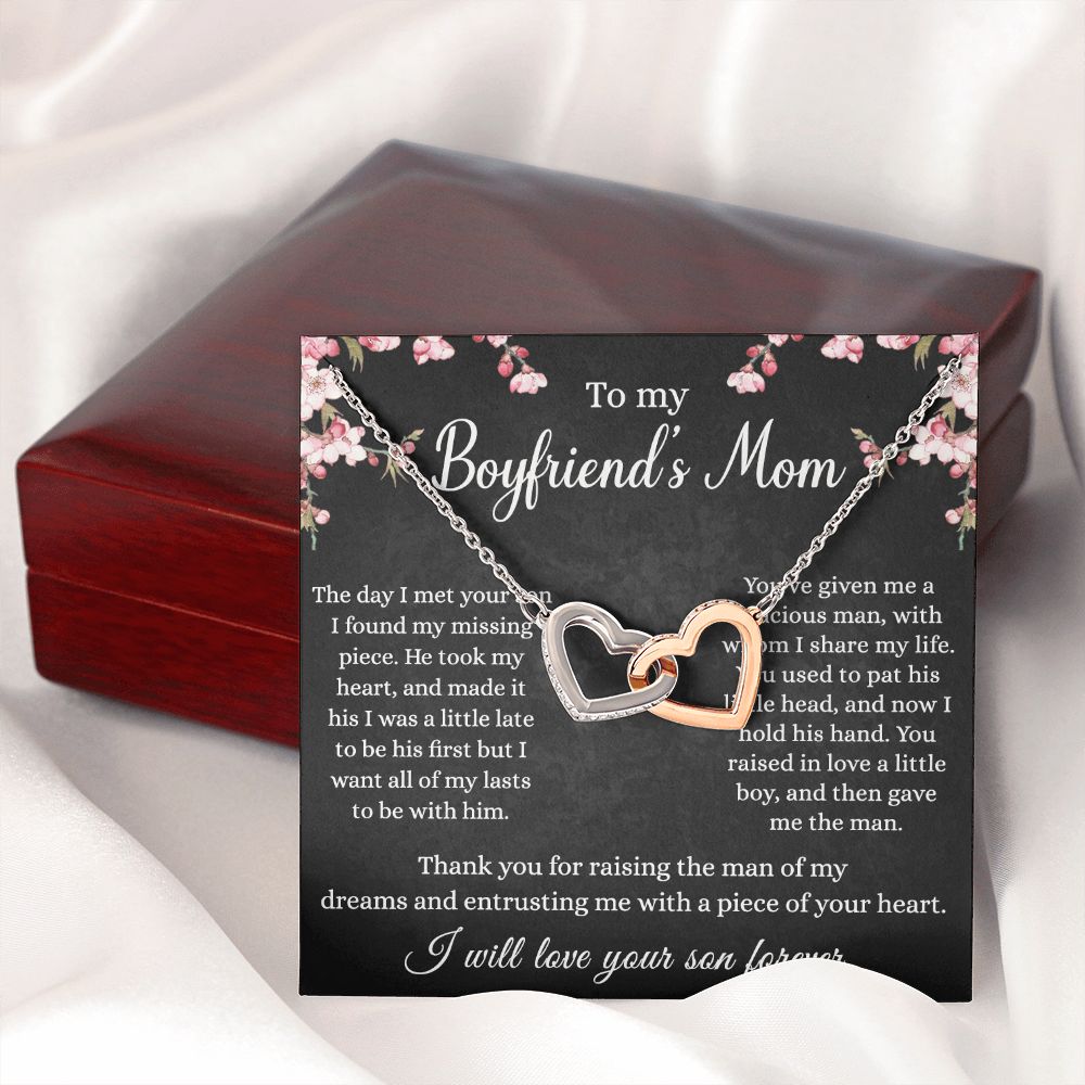 To My Boyfriends Mom Necklace - Jewelry Gifts For Boyfriends Mom, Mothers Day Gifts For Boyfriend'S Mom, To My Boyfriends Mom Gifts On Birthday,Mothers Day Thanksgiving, Valentines Interlocking Hearts Necklace