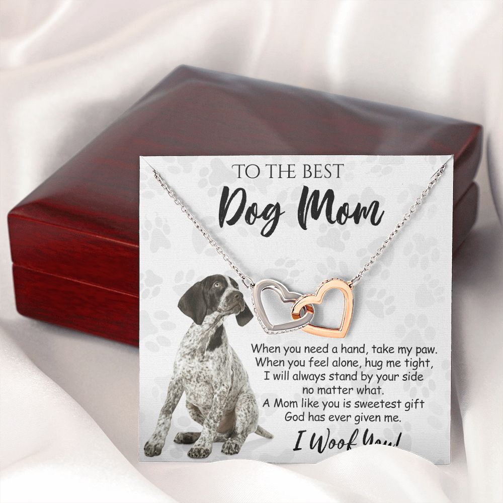 To The Best German Shorthaired Pointer Dog Mom Knot Necklace Mother's Day Gift , I Woof You Quote Gift Card, Message Card Jewelry For Dog Lovers, Necklace For Mom Interlocking Hearts Necklace