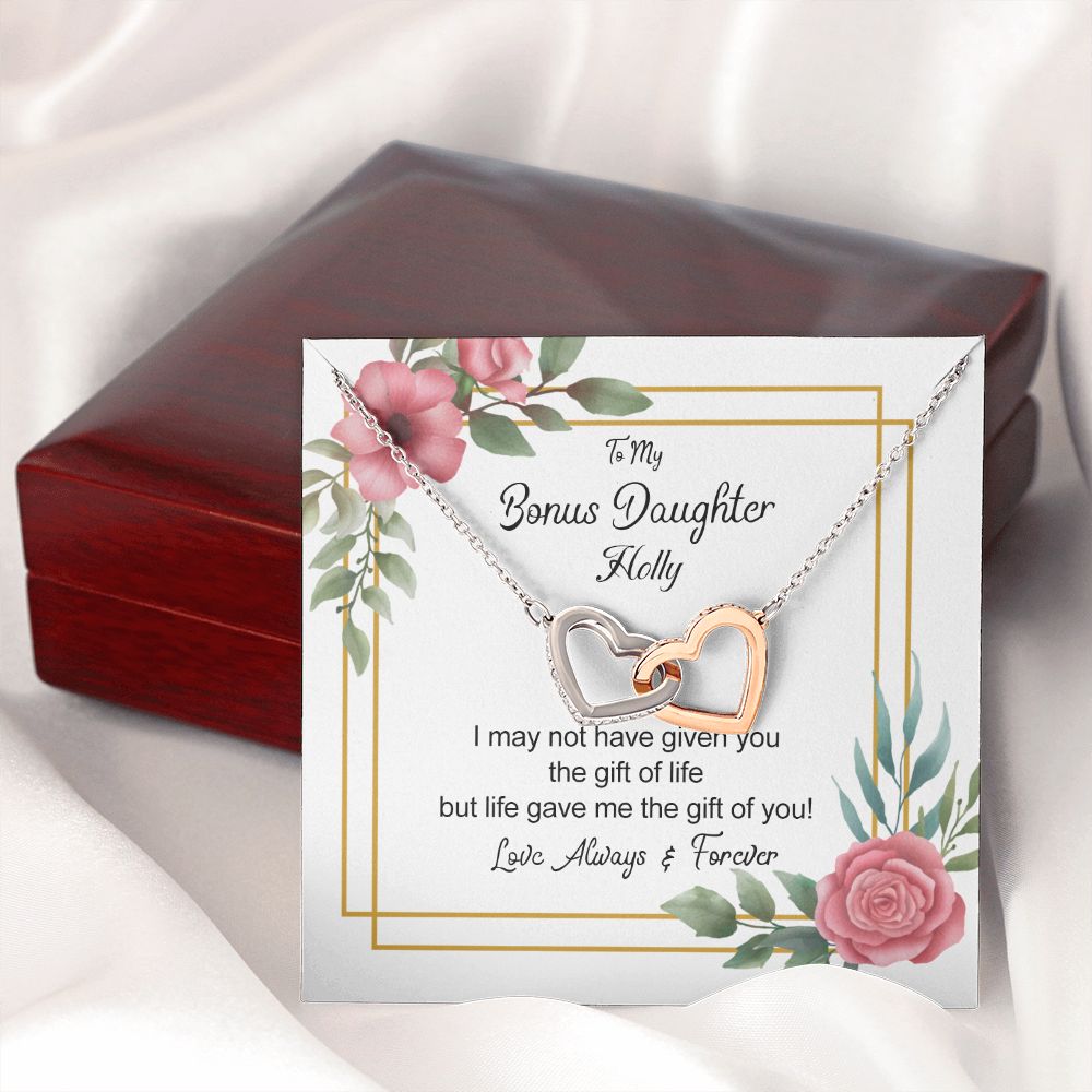 Bonus Daughter Gifts From Stepdad, Step Daughter Gifts From Stepmom, Stepdaughter Gifts From Stepdad, Father Stepdaughter Necklace, To My Bonus Daughter Necklaces, Christmas Gifts For Bonus6 Interlocking Hearts Necklace