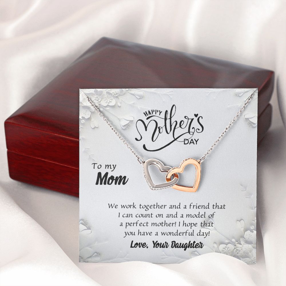 To My Mom Necklace Pendant Gift From Daughter And Happy Mother's Day Gift For Mom Birthday, Anniversary Together And A Friend Interlocking Hearts Necklace