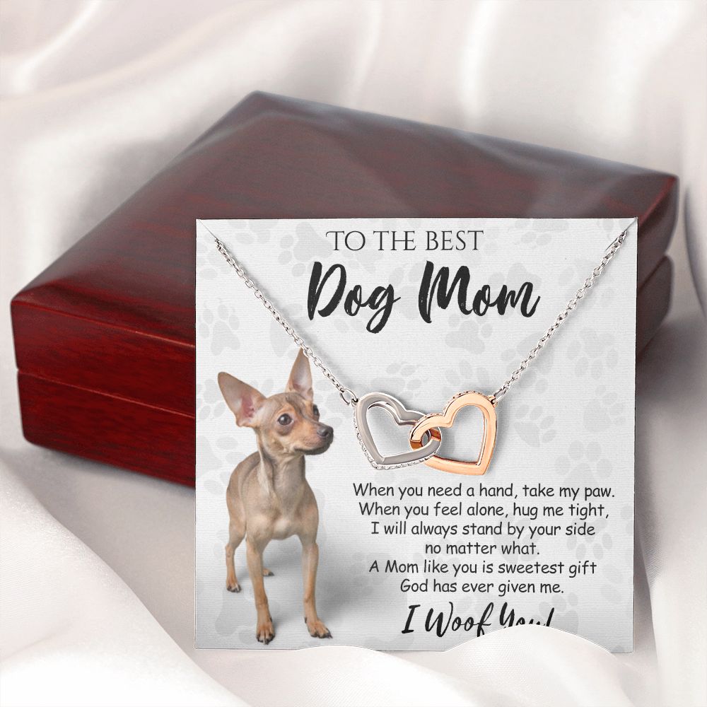 To The Best Chihuahua Dog Mom Knot Necklace Mother's Day Gift , I Woof You Quote Gift Card, Message Card Jewelry For Dog Lovers, Necklace For Mom Interlocking Hearts Necklace