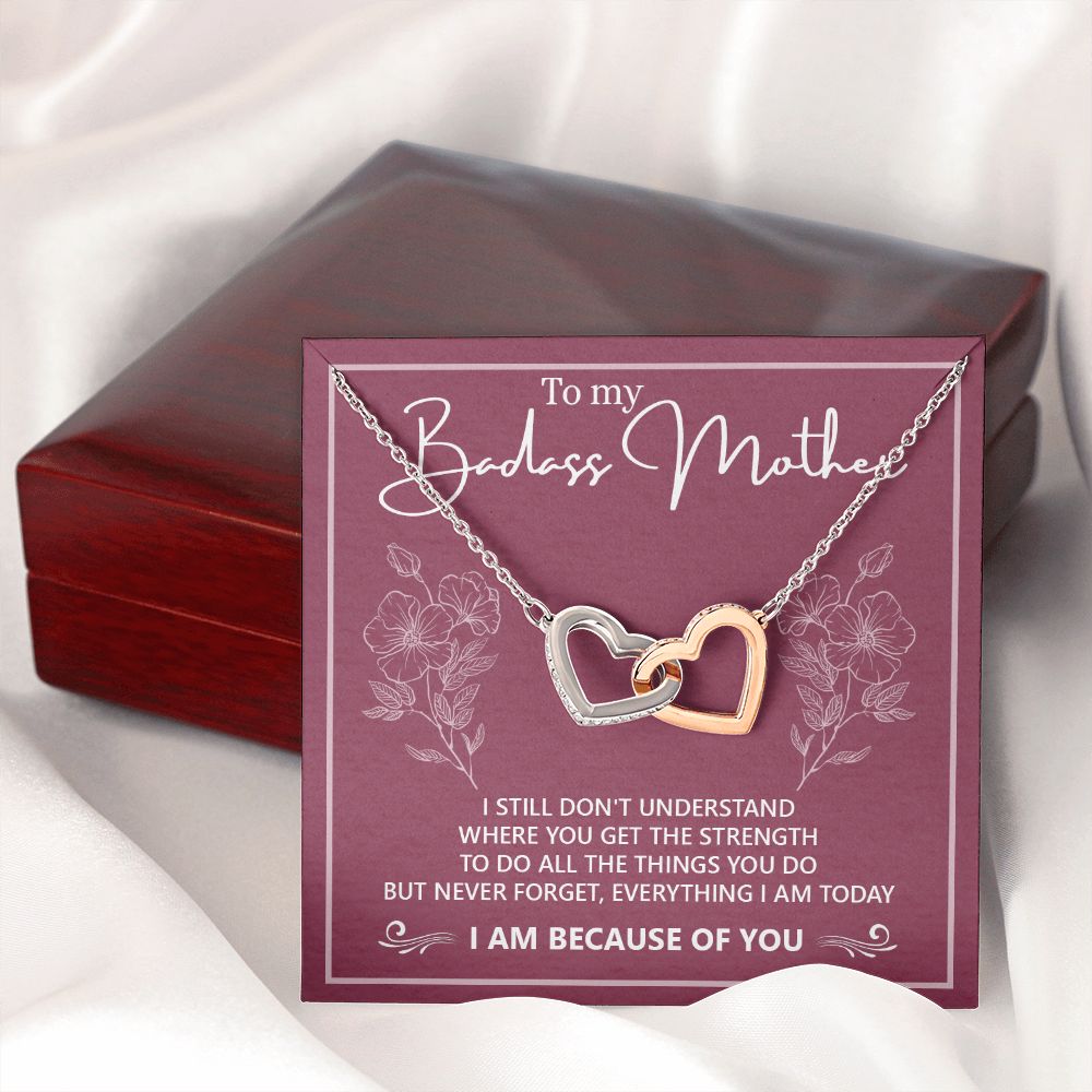 To My Badass Mother Necklace Jewelry Gift For Mom, Gift Card Necklace, Mother's Day Gift For Mom, Birthday Gift For Mom, Mother Jewelry Interlocking Hearts Necklace