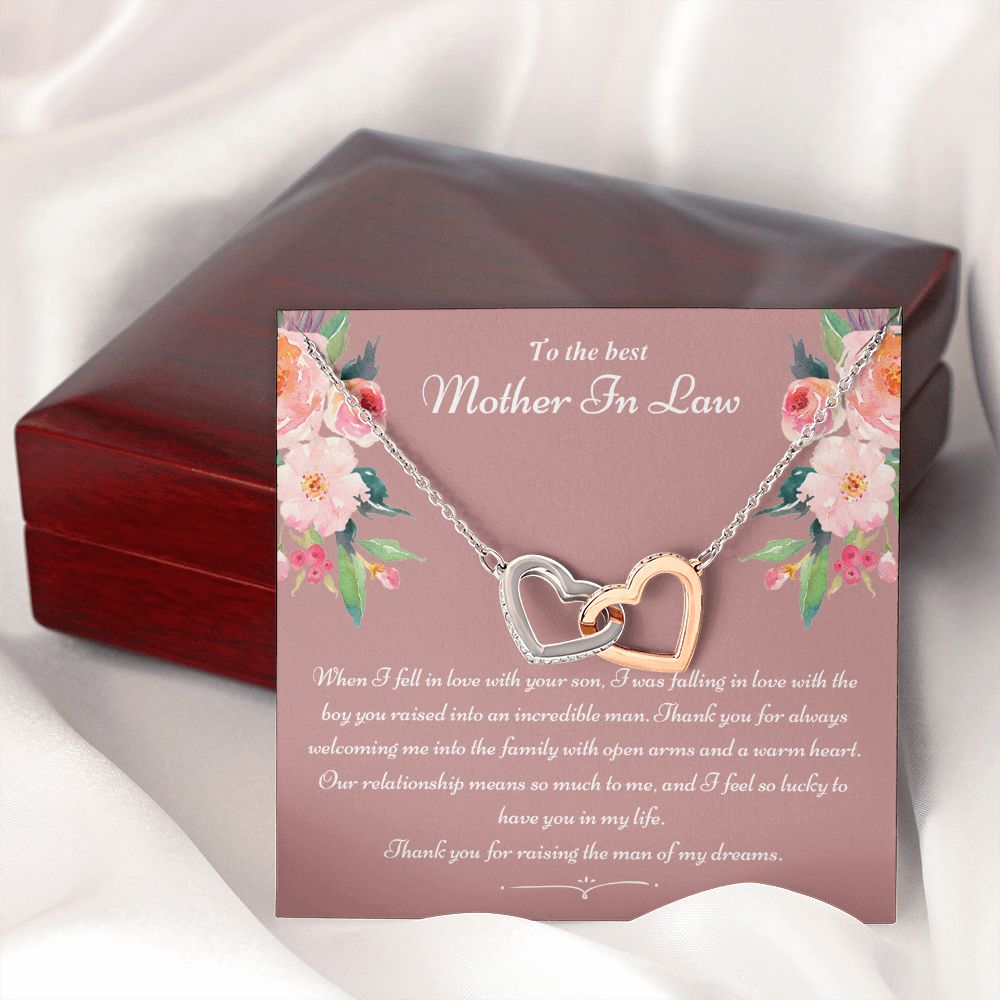 To The Best Mother In Law Gifts, Love Knot Necklace, Mother's Day Necklace Gifts Interlocking Hearts Necklace