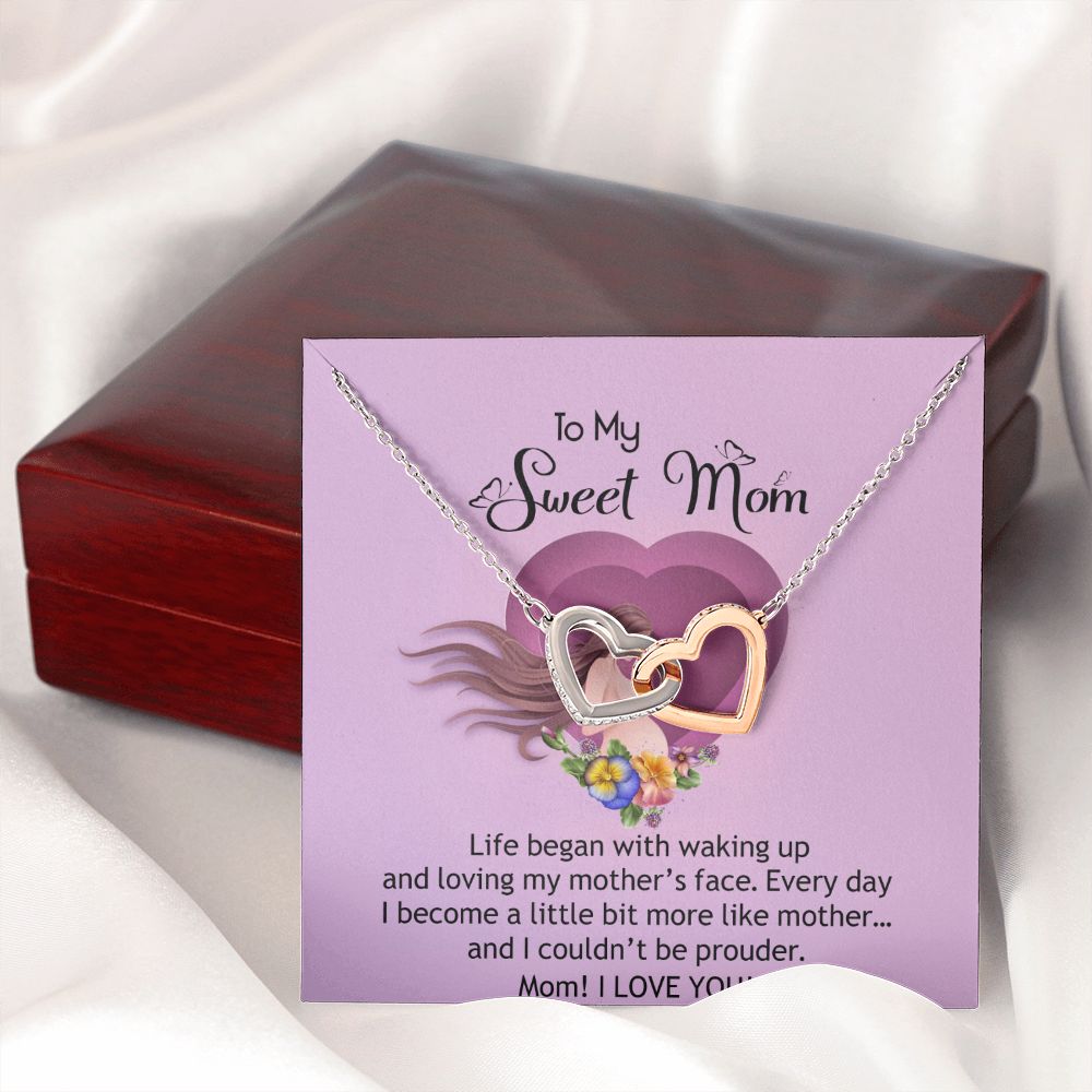 To My Sweet Mom, Sweet Mom Necklace Pendant, Mothers Day Gifts, Gift For Sweet Mom, New Mom Gifts Interlocking Hearts Necklace