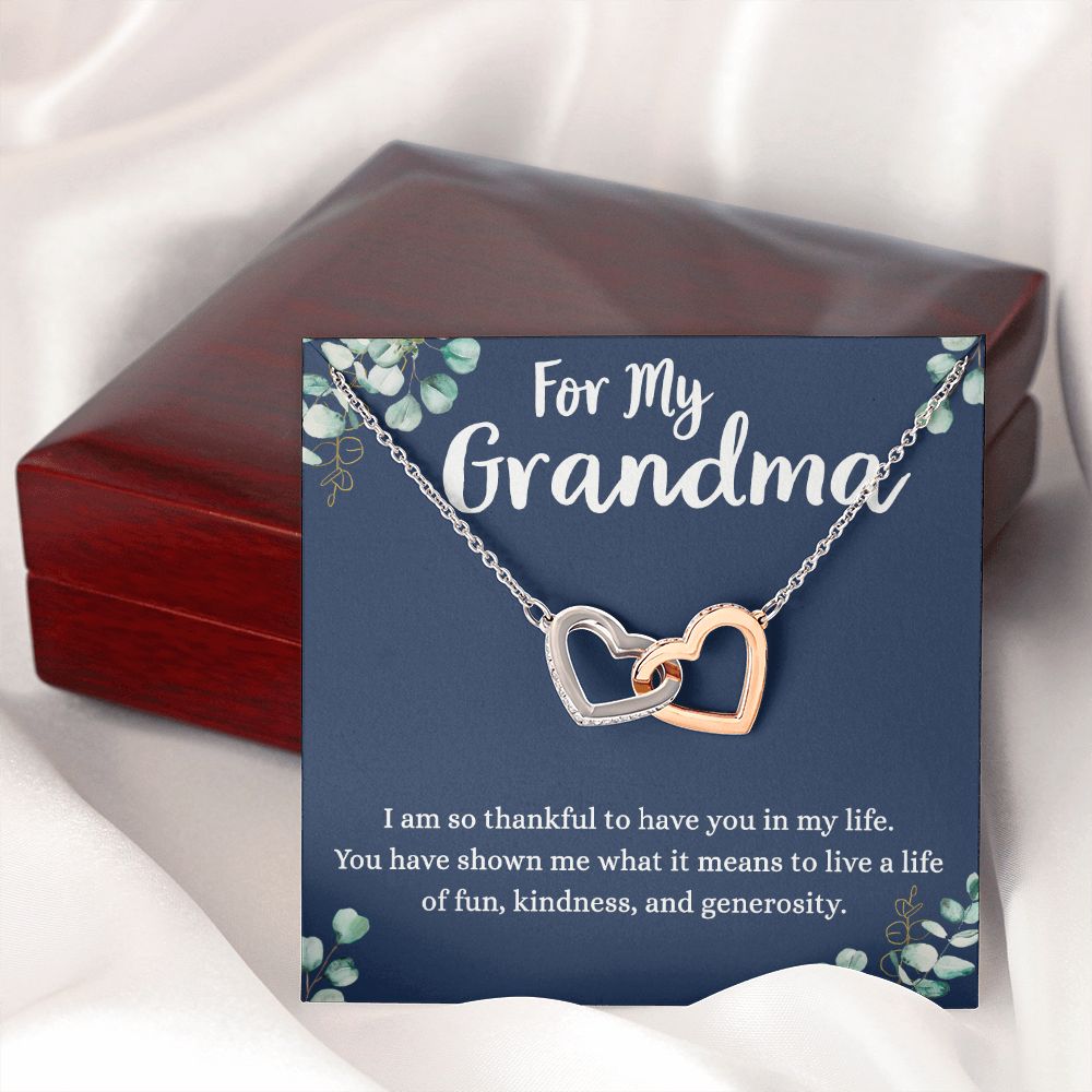 To My Grandma Necklace, Gift for Grandmother Necklace, Mothers Day Gift For Grandma Nana, Grandma Jewelry From Grandchildren GrandKids , Jewelry Box Gift For Grandma Grandmother4 Interlocking Hearts Necklace