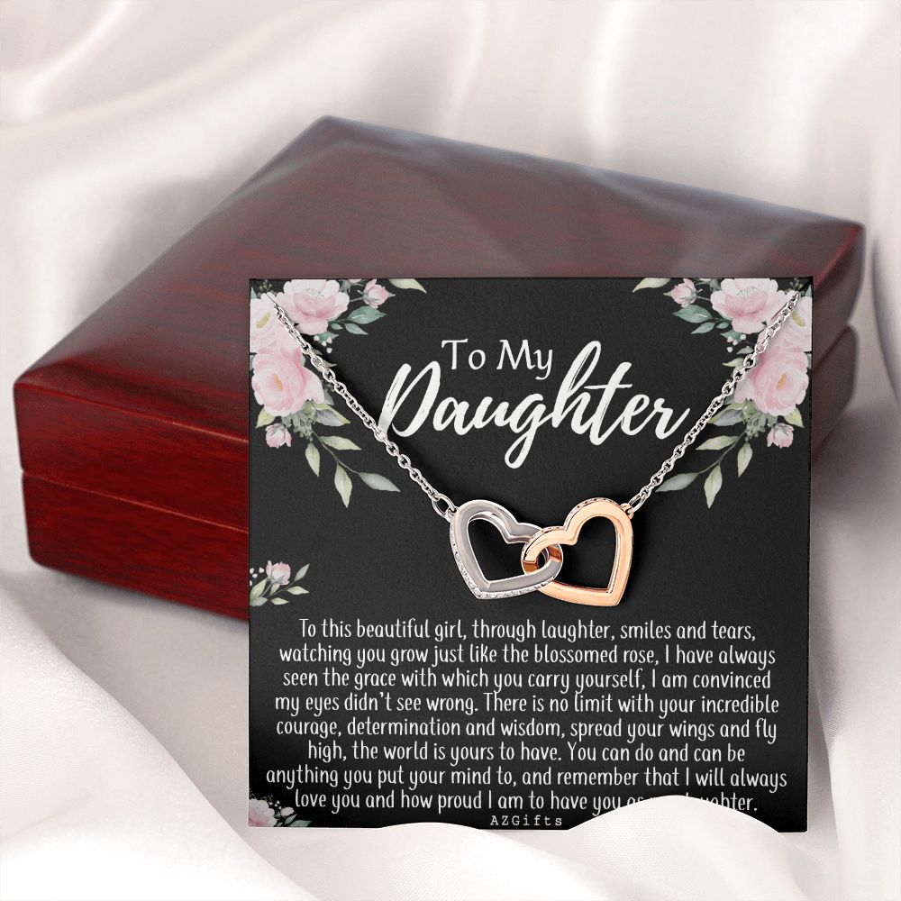 To My Daughter Gift Necklace from Mom, Mother and Daughter Necklace for Girls, Mother Daughter Gift Ideas, Jewelry Pendant For Her Interlocking Hearts Necklace