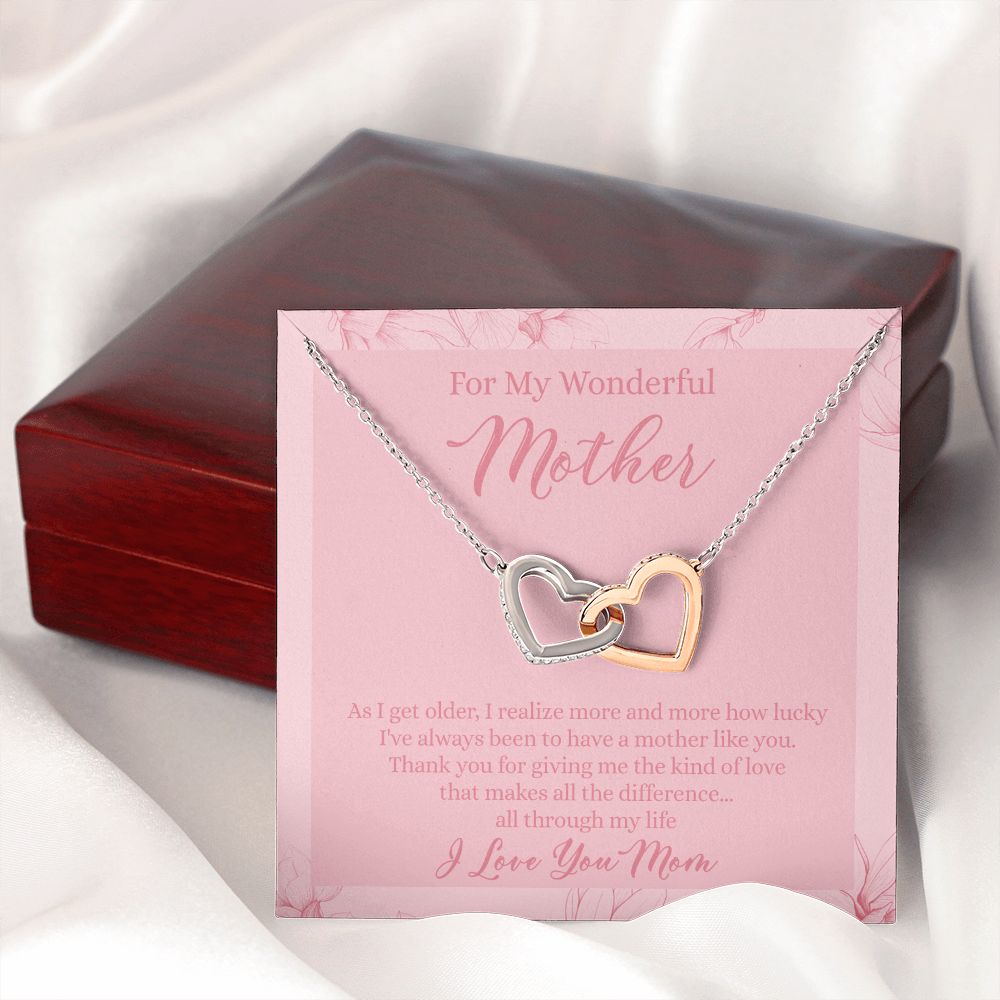 To My Wonderful Mother Necklace Message Card, Gift Box for Mom Birthday Gift From Daughter Mothers Day Necklace for Mom Gift From Daughter Mom Gifts For Wedding Mom Thank You Gift For Mom Interlocking Hearts Necklace