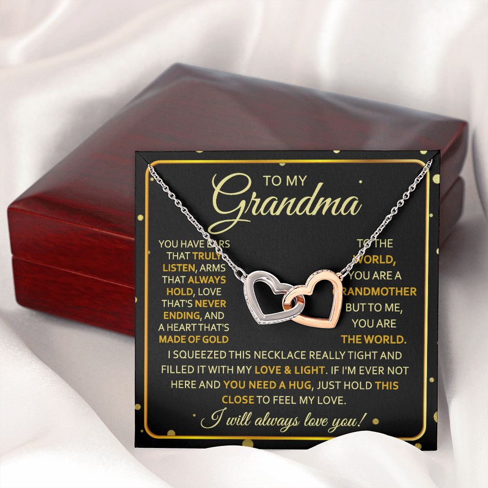 To My Grandma Necklace, Gift for Grandmother Necklace, Mothers Day Gift For Grandma Nana, Grandma Jewelry From Grandchildren GrandKids , Jewelry Box Gift For Grandma Grandmother7 Interlocking Hearts Necklace