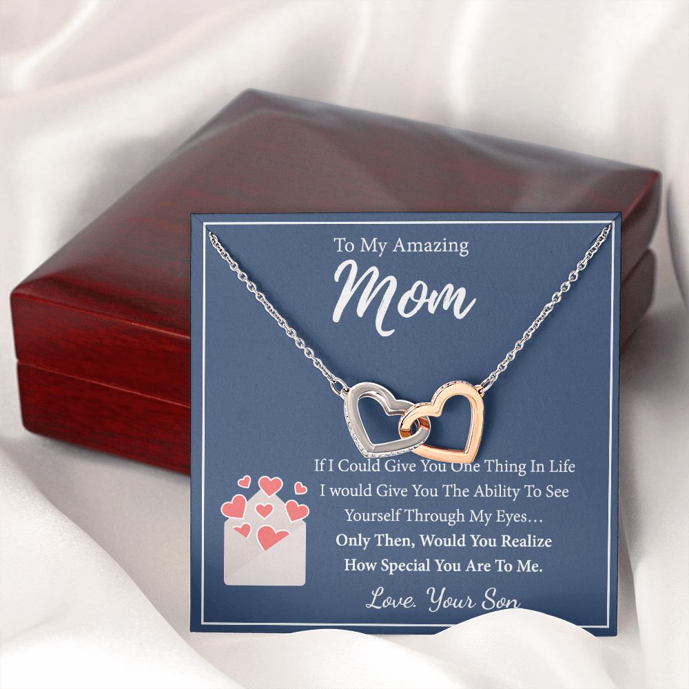 Mom Necklace Gifts for Mom from Daughter to Mom Gifts for Mothers Day from Daughter, To My Mom Necklace from Daughter to Mom Birthday Gifts Necklace with Message Card and Gift Box2238 Interlocking Hearts Necklace