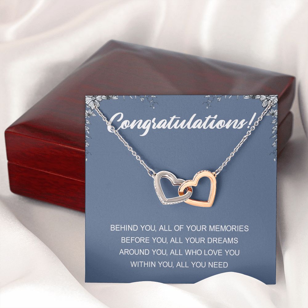 Graduation Gift Necklace for Girls College, High School, Love Knot Necklace Congrats Graduation Pendants Gift For Daughter, Granddaughter, Niece, Sister Interlocking Hearts Necklace
