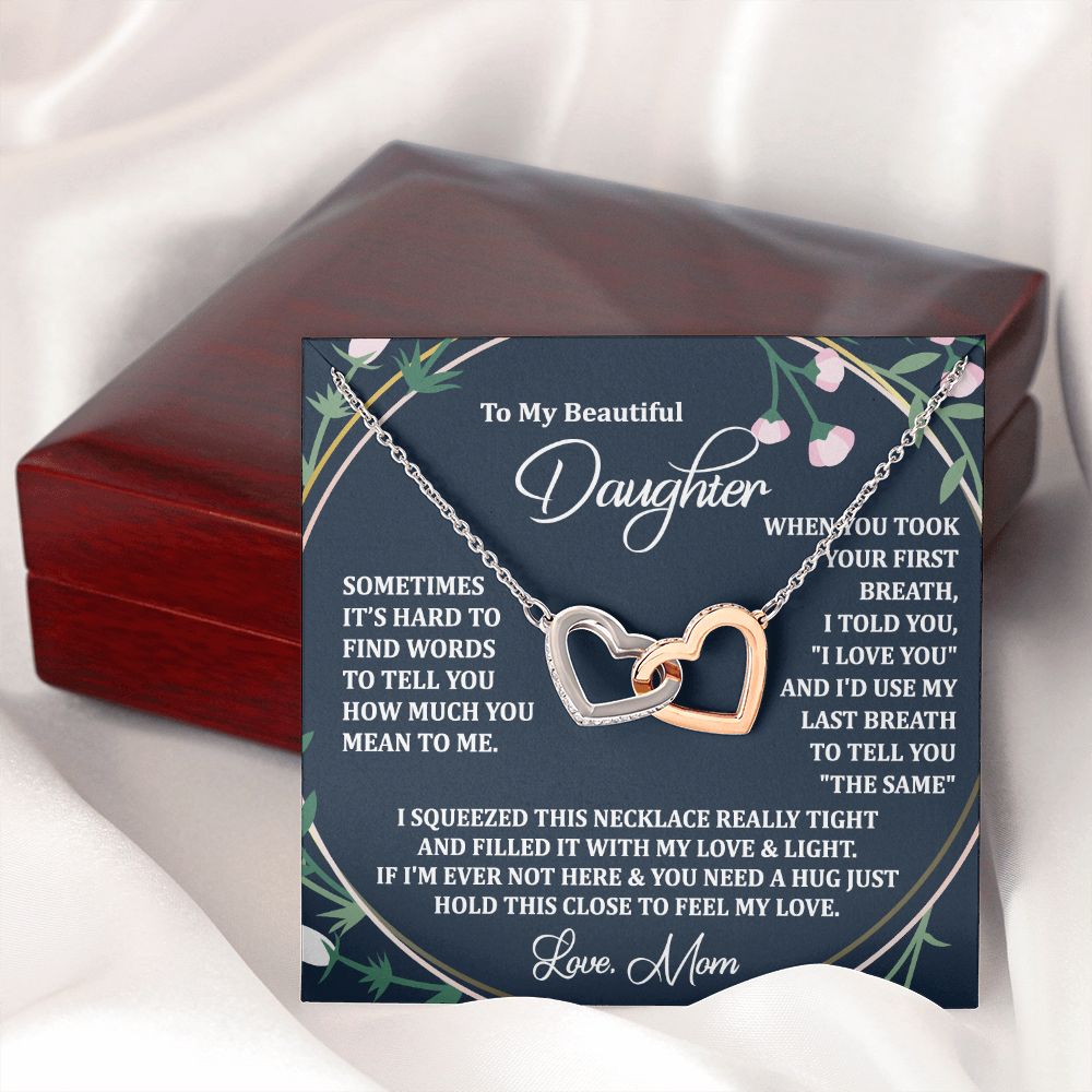 To My Daughter Gift Necklace from Mom, Mother and Daughter Necklace for Girls, Mother Daughter Gift Ideas, Jewelry Pendant Interlocking Hearts Necklace