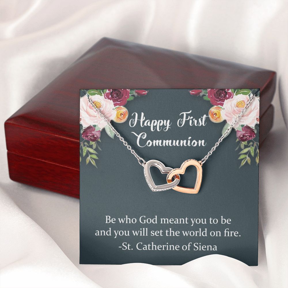 First Communion Necklace, First Communion Gift, First Holy Communion, 1st Communion, Gifts For Girl First Communion Congrats Graduation Pendants Gift For Daughter, Granddaughter, Niece Interlocking Hearts Necklace