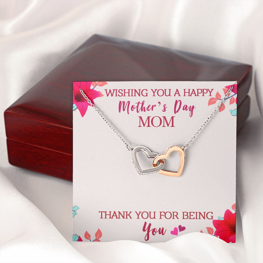 To My Mom Wishing You A Happy Mother's Day Gift From Daughter Or Son Thank You For Being You With Message Card Gift For Mom Interlocking Hearts Necklace