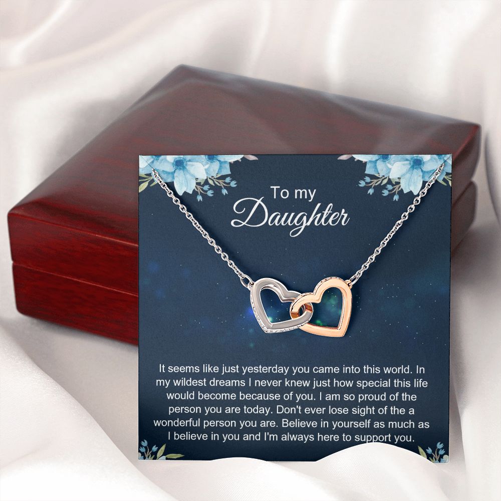 To My Daughter Gift Necklace from Mom, Mother and Daughter Necklace for Girls, Mother Daughter Gift Ideas, Jewelry Pendant Interlocking Hearts Necklace
