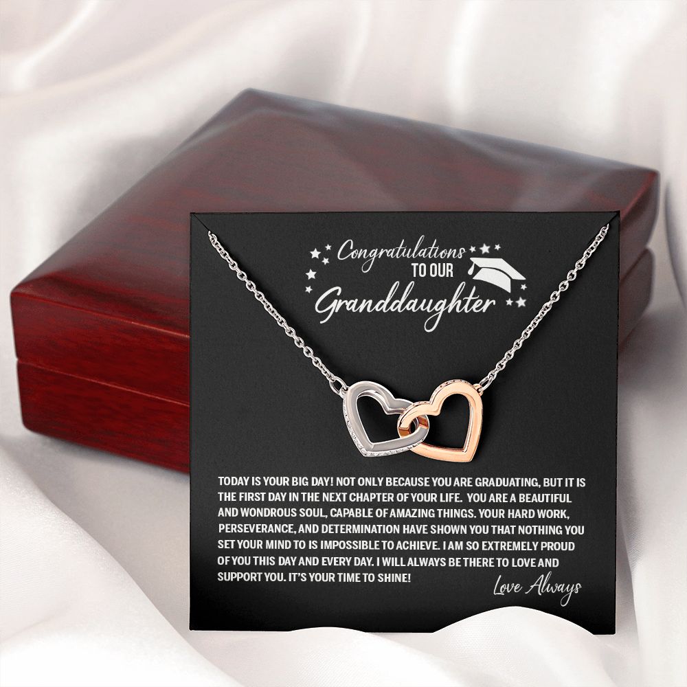 To Our Granddaughter Necklace From Grandparents Sentimental Gifts Birthday Gift Chirstmas Anniversary Unique Jewelry For Girl Senior High School College Grad Necklace Graduation Pendant Gifts Interlocking Hearts Necklace
