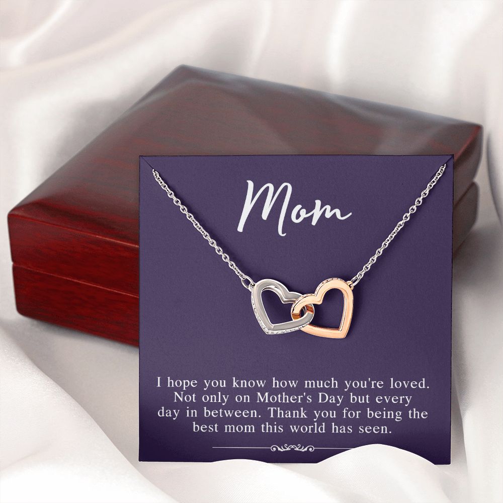 Mom Necklace Gifts for Mom from Daughter to Mom Gifts for Mothers Day from Daughter, To My Mom Necklace from Daughter to Mom Birthday Gifts Necklace with Message Card and Gift Box2239 Interlocking Hearts Necklace