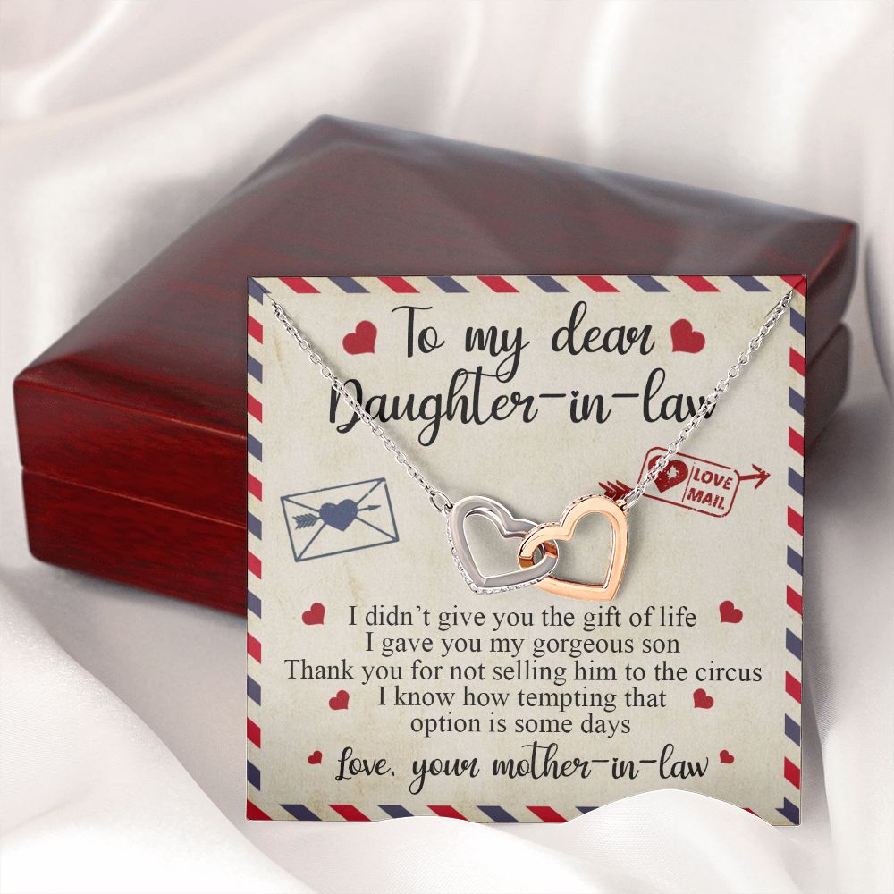 To My Dear Daughter In Law Gift, Graduation Gift For Her, Love Knot Necklace Interlocking Hearts Necklace