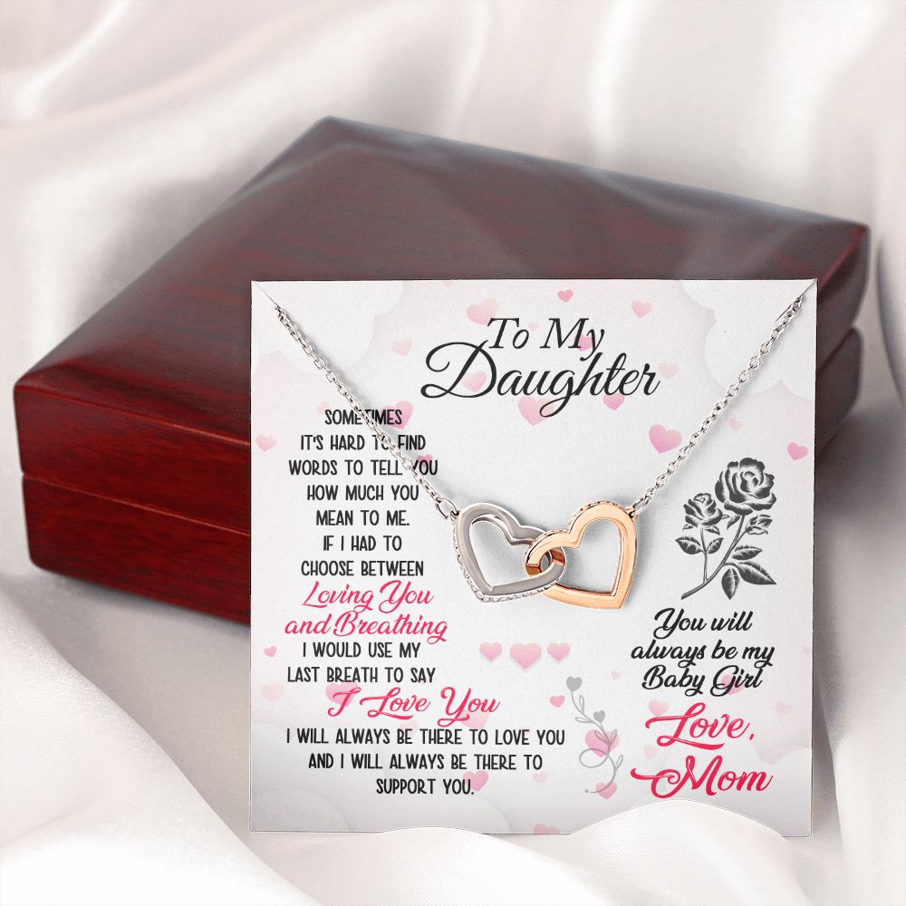 To My Daughter Necklace Pendant Gift From Mom Necklace Loving You And Breathing With Message Card Gift Box Gift For To Daughter, Daughter In Law On Birthday Anniversary Interlocking Hearts Necklace